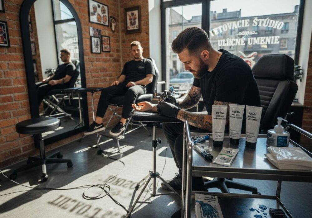 Tatér pred začiatkom tetovania natiera pokožku anestetickým krémom, aby zmiernil bolesť.